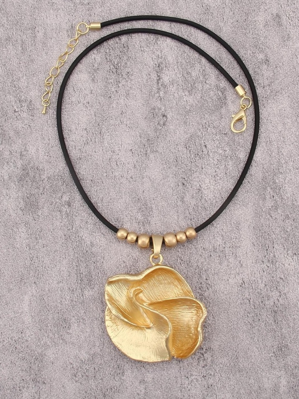 Anthropologie Gold Floral Pendant Necklace with Black Cord - Picture 6 of 8